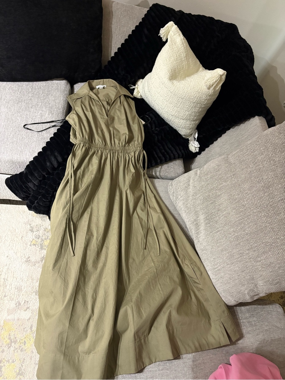 Sleeveless Olive Green Maxi Dress with Drawstring Waist